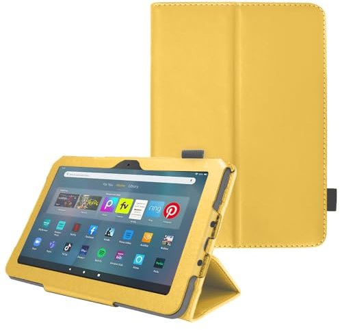 TECHGEAR Smart Case Designed For All New Amazon Fire Max 11 (2023 / 13th Generation) Slim PU Leather Folio Smart Stand Case Cover with Hand Strap & Auto Wake/Sleep [Yellow]