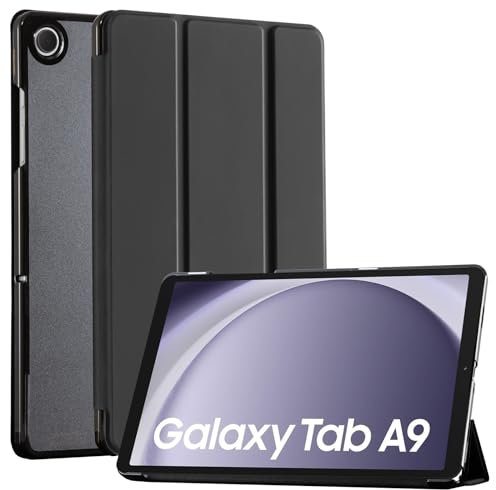 CoBak Case For Samsung Galaxy Tab A9 8.7 Inch 2023(SM-X110/X115/X117) - PU Leather Smart Tablet Cover, Translucent Hard Shell, Two Viewing Angles, Black.