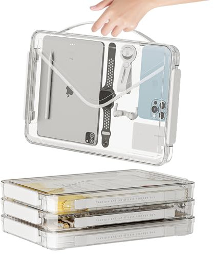 MSHOMELY Clear File Box Stackable Storage Containers for Organizing A4 Paper (4PCS-14.2x9.5x1.4)