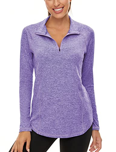 Akiooue Long Sleeve Sports Top Women, Casual Long Sleeve Tops Women Gym Workout Tops Ladies Polo Shirts 1/4 Zip Up Tops Womens Golf Tennis Tops Purple