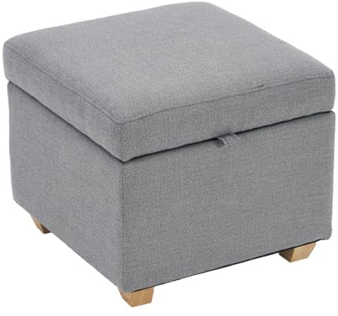 LEITING Large Storage Ottoman Toy Box Chair Seat Foot Stool Footstool Footrest Cube Pouffe Upholstered with Linen Fabric Cover (Dark Grey-C3)