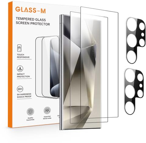 GLASS-M [2+2 Pack Screen Protector with Camera Lens Protector for Samsung Galaxy S24 Ultra, Tempered Glass Full Coverage, Fingerprint Unlock, Anti-Scratch Screen Cover