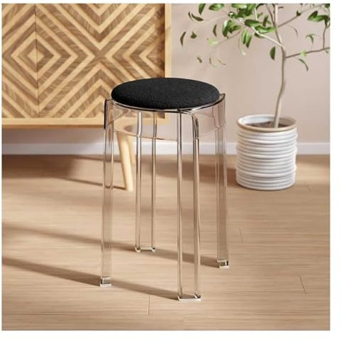 Verstellbarer Sitzhocker Stuhl Moderner Barhocker Aus Acryl, 18'' Hoher Transparenter Thekenhöhenhocker, Stapelbarer Transparenter Runder Hocker, Kunststoffhocker Mit Sitzkissen, Komplett Montiert ( C