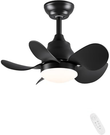 CJOY Inclinabile Ventilatore da Soffitto con Luce e Telecomando Nero 56cm, Piccolo Ventilatori da Soffitto con Lampade 5 Pale, Dimmerabile 3 CCT, 6 Velocità Silenzioso Reversibile per Camera da Letto