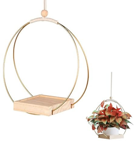 LIKEUDO Modernes Hängende Blumentopf Regal für Balkon und Wohnzimmer - Dekoratives Pflanzenregal aus Holz für stilvolle Hängeblumentöpfe