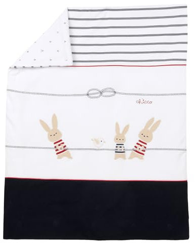 Chicco, Coperta in cotone organico per neonati in jersey elasticizzato a tema marino, 80x64cm, Bianco