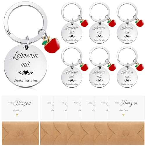 Otuuz 6 Sets Abschiedsgeschenk für Lehrerin Abschlussgeschenk Dankeschön Geschenke Erzieherin Schlüsselanhänger mit Gravur Dankeskarten mit Umschläge Geschenk zum Abschluss für Lehrer