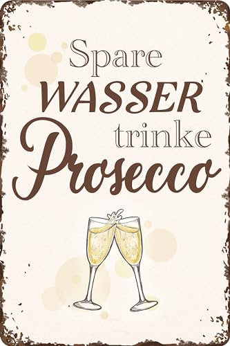30 x 20 cm Blechschild – lustiger Spruch - Spare Wasser trinke Prosecco