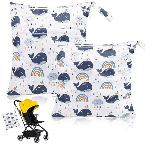 Moseem Wetbag Kindergarten Nasstasche Windeltasche, 2 Stück Wet Bag Schwimmsachen Nassbeutel Kindergarten mit Reißverschluss