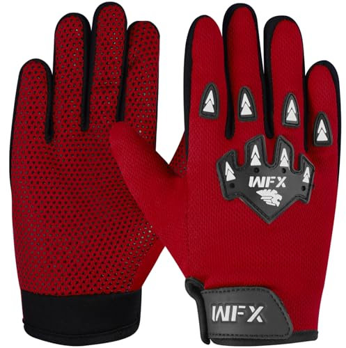 WFX Motorcycle Gloves Child Kids Full Finger MX Motocross Gloves Breathable Children Motorbike Gloves Dirty Bike Quad Road Racing Riding Cycling Climbing for young youth (Red, M)