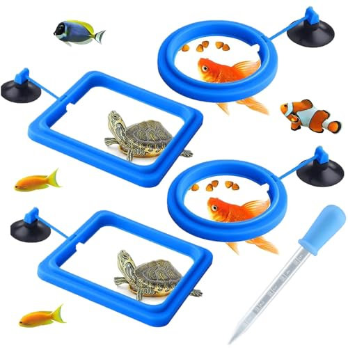 Fischfutterring, Futter Futterspender Kreis, Fisch Futterring Teich, 5 Set Fischfutterspender, Schwimmender Futterring für Guppy, Bettas, Goldfisch und Schildkröte, Round und Square (Blau)