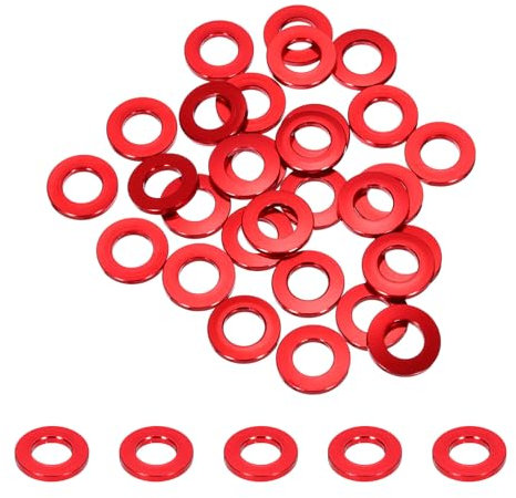 QUARKZMAN 30Pcs Rondelles Plates en Aluminium Anodisé M8, Diamètre du Trou 8 mm/0,31 Pouce, pour Vis Rc/Fpv/Pc/Drone/Accessoires Mécaniques, Pièces de Modèles (Rouge)