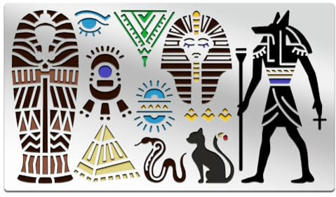 BEUNITONE Metall-Schablone mit ägyptischem Symbol zum Bemalen von ägyptischen Text, Vintage-Tier-Hieroglyphen, Schablonen, ägyptische Pyramide, Malschablone, ägyptisches Auge, Kamel, Vorlagen-Set für