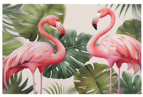 NQLYUT Paillasson extérieur antidérapant flamant rose palmiers feuilles paillasson blanc tapis de bienvenue tapis de bienvenue tapis de bienvenue tapis de sol en caoutchouc à séchage rapide paillasson