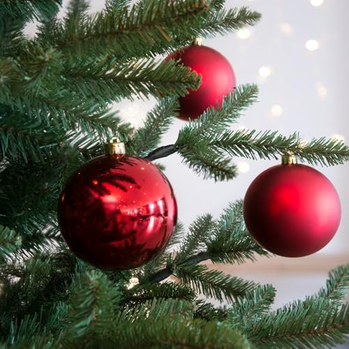 8 x Weihnachtskugeln aus Kunststoff Ø 10 cm wetterfest - Christbaumkugeln für Innen und Außen - Weihnachtsbaumkugeln Kunststoff Größe 8 x (10 cm), Farbe Rot (matt + Glanz)