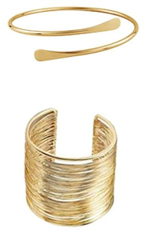 Yeesabella Juego de 2 brazaletes para el brazo superior para mujer, brazalete ajustable dorado para niñas, minimalista, simple, griego, joyería de moda para boda, 8cm, Metal