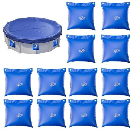 Lot de 12 sacs à eau de piscine, 24,9 x 30 cm, sacs de lestage à suspendre, sacs à eau robustes pour fermeture de piscine, couverture d'hiver pour piscine hors sol