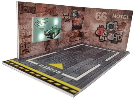 harayaa Garage Showcase 1/24 Garage Modellszene Fahrzeugspielzeug mit Lichtszenenlayout, Braun