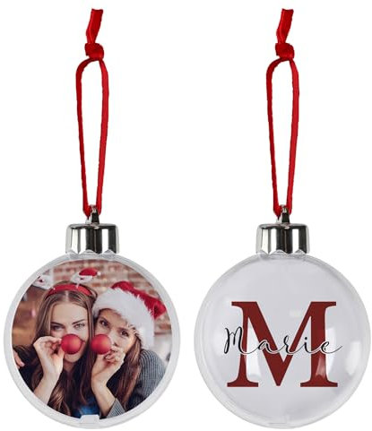 Herz & Heim® Personalisierte Weihnachtskugel mit Foto - fertig gebastelt für Sie (Buchstabe & Name)
