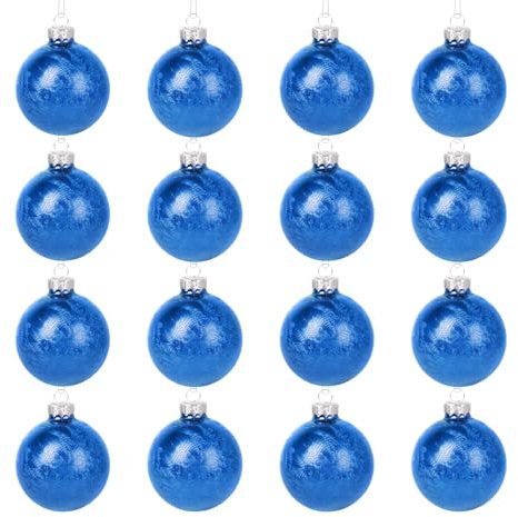 Truevaste 16 Glas-Weihnachtskugeln, Blaue Christbaumkugeln ∅ 6 cm, mit Spezieller Federmalverfahren, Weihnachtsdeko für Festtage und Partys