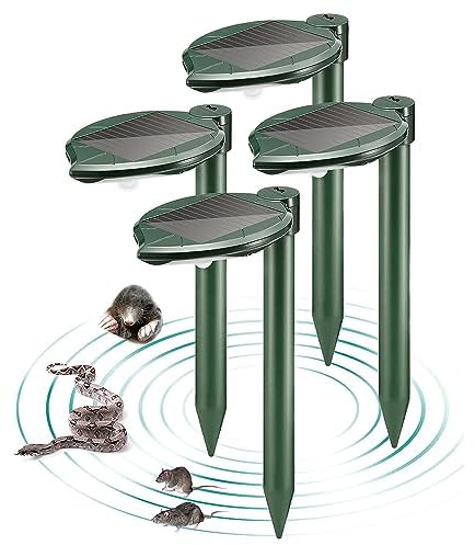 maxfetched Solar Snake Repellent Ultrasonic Outdoor with LED Light, Sonic Mole Repeller Solar-Powered, Snake Mole Vole Gopher Away for Lawn Yard 4PK
