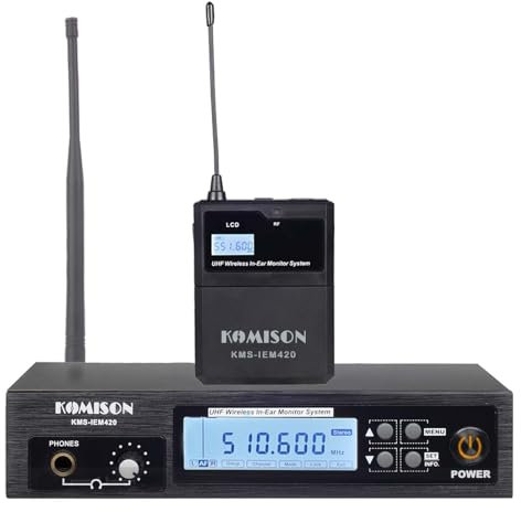 KOMISON Mono Wireless in Ear Monitor System, IEM System, UHF Professional Transmitter and Beltpack Receiver with Earphone,for Guitar,DJ,Studio,Live Performance 164Ft