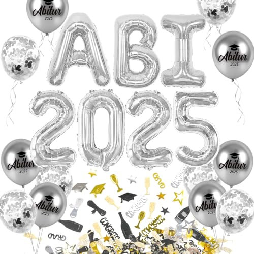 iZoeL Abitur 2025 Deko, ABI 2025 Folienballons, ABI Luftballon, ABI Konfetti Tischdeko, Abschluss Abschlussfeier ABI Schulabschluss Dekoration 2025 (Silber ABI)