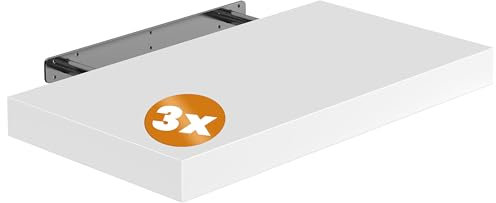 Casaria® 3X Wandregal Holz Weiß Hängeregal mit Halterung 15kg Tragkraft Küche Wohnzimmer Flur Schweberegal Bücherregal Regalbrett Schwebend Matt 50cm