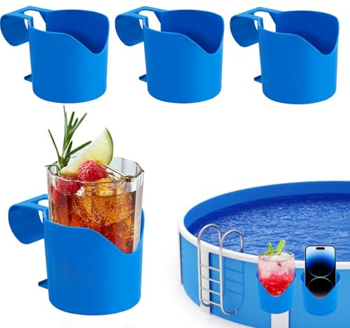 4 Stück Pool Getränkehalter, Pool Getränkehalter Poolrand für Schwimmbäder, Wasserbecher Hängehalter für Schwimmbecken, Whirlpool Getränkehalter Ohne Verschütten, Pool Zubehör für Getränke, Handy