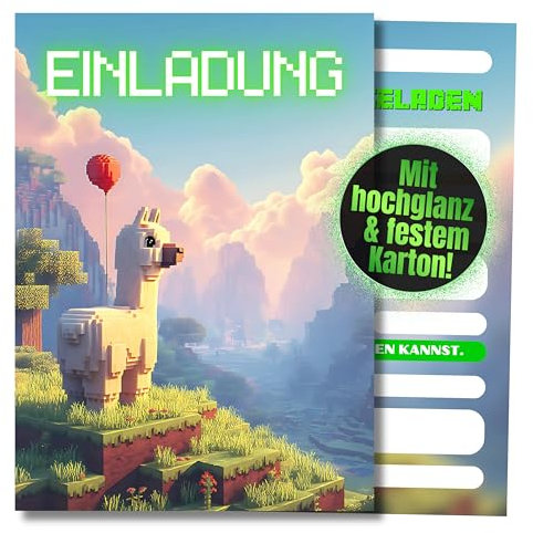 HIDEBLOOM Gaming Einladungskarten Kindergeburtstag Junge und Mädchen - 12 Stück - DIN A6 (10,5 cm x 14,8 cm) - Einladungskarten Geburtstag - Geburtstagseinladungen Jungen - Einladung Gaming Pixel