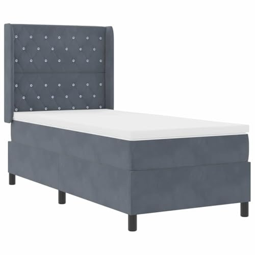 vidaXL Boxspringbett mit Kopfteil Dunkelgrau 90 x 190 cm Samt, Moderne Schlafzimmer-Gestaltung, stylisches Bett, robuster Boxspring, Bequeme Matratze, verstellbares Kopfteil, samtige Oberfläche