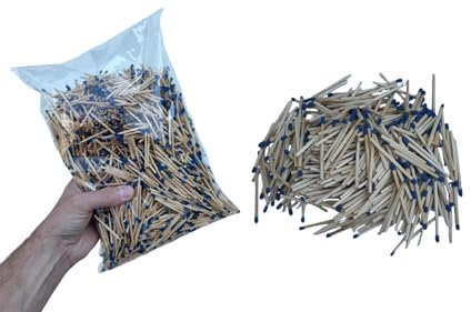 jameitop® 0,5 KG Streichhölzer lose im Beutel ca. 3500 Zündhölzer 4,9 cm lang mit blauen Köpfen für Kamin Ofen Grill Deko Basteln DIY Camping Haushalt Gastronomie Vorrat