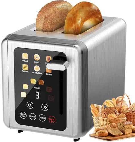 6-in-1 Smart Digital Toaster with Touch Screen, Defrost & Reheat, Multiple Bread Types & Shade Settings for Perfect Breakfast