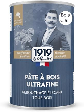 MAULER - Pâte à bois ultrafine int/extérieur - Teinte pin/bois clair 350gr | Rebouchage facile fente, fissure, trou en intérieur - Parquet, Escalier, Meuble - Manufacture Mauler depuis 1919