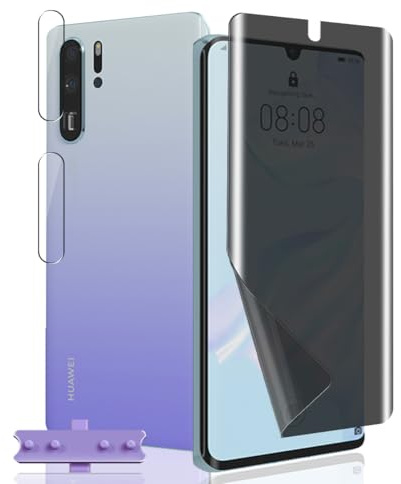Jaavkkma 1 Stück Sichtschutz Schutzfolie Flexible für Huawei P30 Pro + 2 Stück Kamera Schutzglas, Anti-Spy, Displayschutzfolie für Huawei P30 Pro - Privacy Weich TPU Folie