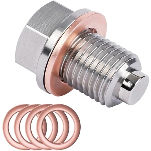 Tappo Di Scarico Dell'olio Magnetico M14 x 1,5, Dado Di Scarico Della Coppa di Schiacciamento in Rame con 5 Rondelle Metalliche, Adatto per Auto, Moto e Barche, Tappo Coppa Olio Motore