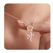 JeweBella Collier Femme Argent 925 Délicat Collier Rose Ras de Cou Fin Chaine avec Pendentif Rose Fleur Collier Argent/Or/Or Rose Cadeau De Bijoux