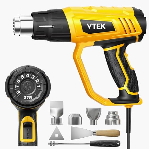 Heat Gun VTEK 1800W Hot Air Gun140℉-1202℉ Fast Heating Variable Temperature with 3 Speeds,4 Nozzles for Shrinking PVC,Vinyl Wrap,Stripping Paint