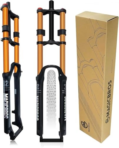 CUCKQUIC DH Mountainbike-Federgabel 26/27,5/29 Zoll, manuelle Arretierung, 1 1/8 Zoll Luftfederweg, 180 mm Schnellspanner, 9 x 100 mm Scheibenbremsaufnahme, Doppelbrückengabel B,26in