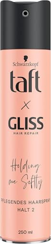 Taft x Gliss Holding me Softly Haarspray Haltegrad 2 (250 ml), Styling Spray gibt flexiblen Halt für alle Haartypen, Haarspray ohne Silikone mit Arganöl und Provitamin B5 (Packung mit 5)