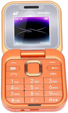Plyisty Téléphone à Clapet 4G LTE, écran 1,77 Pouces, Téléphone Senior débloqué Double SIM avec Haut-Parleur MP3 FM Haut Volume, pour Les Voyages, Le Travail, Le Sport, Une Utilisation (Orange)