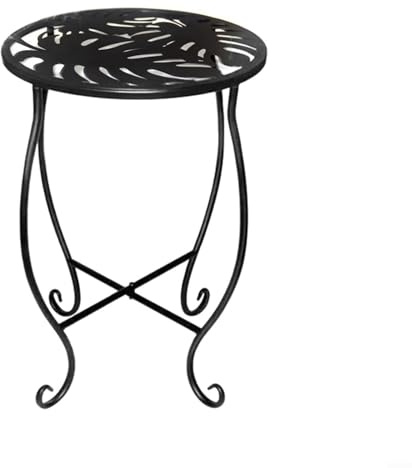 Table d'appoint ronde en métal pour extérieur de 20,3 cm avec motif Monstera, pieds en X, parfaite pour terrasse, cour, jardin ou utilisation en intérieur