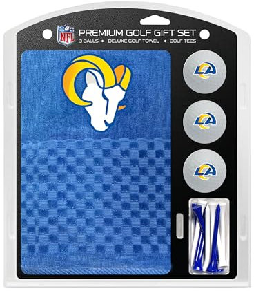 Team Golf NFL Los Angeles Rams Geschenkset: Besticktes Golf-Handtuch, 3 Golfbälle und 14 Golf-Tees 2-3/10.2 cm Regulation, dreifach gefaltetes Handtuch 40,6 x 55,9 cm & 100% Baumwolle