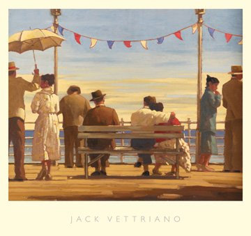 Kunstdruck, Poster The Pier von Jack Vettriano, 72 x 67cm, Kunst, Kuenstler, Bild, Poster, People & Eros, Strand, Kleid, Kleider, hochwertige Ware - Art Galerie Shop