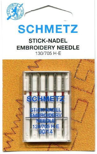 Schmetz Stick-Nadel für Nähmaschinen, rote Spitze, flache Rückseite, Rot, 90 (14)