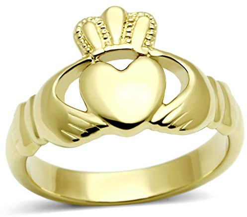 Eternal Sparkles Women's Claddagh Celtic Irish Fashion Comfort Statement Love Ring in 14K Gold Plated Stainless Steel