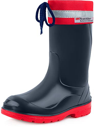 Ladeheid Stivali Bambino e Bambina in Gomma PVC Stivaletti Impermeabili per Ragazzi e Ragazze Calzature Antipioggia per Bimbi Resistenti all'Acqua LA-972 (Blu Scuro/Rosso 24 EU)