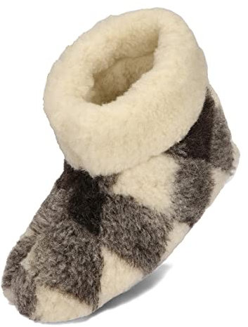 BeComfy Warme Hausschuhe Damen Herren Hüttenschuhe aus Schafwolle (Kariert, EU Schuhgrößensystem, Erwachsene, Numerisch, M, 41)