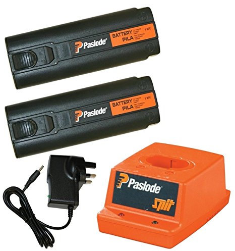 2x Paslode batteries 6v 404717 + Paslode Charger Base + Wall Charger