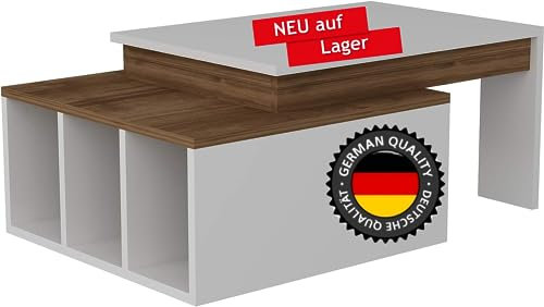 moebel17 2657 Colorado Couchtisch Wohnzimmertisch Sofatisch Kaffeetisch, Tisch für Wohnzimmer, Weiß Walnuss, Holz, mit Ablagefächer, Designertisch, 91,8 x 50 x 37,4 cm
